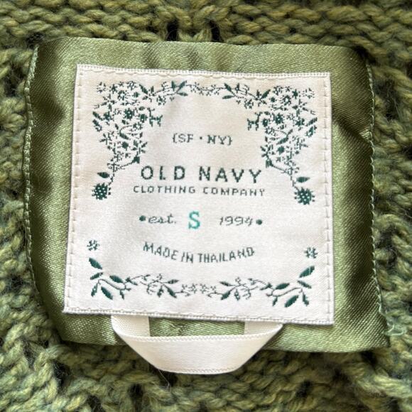 Y2K Old Navy Mock Neck Open Knit Fairy Preppy Cardigan Sweater Toggle S Green - Picture 5 of 7